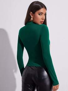 SHEIN Privé Áo thun Cắt ra màu trơn Thanh lịch - Màu xanh lá cây đậm - Xem 2