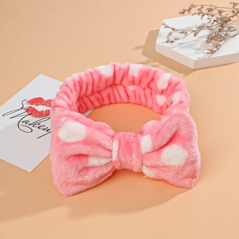 

Polka Dot Bow Decor Bath Headband, Pink