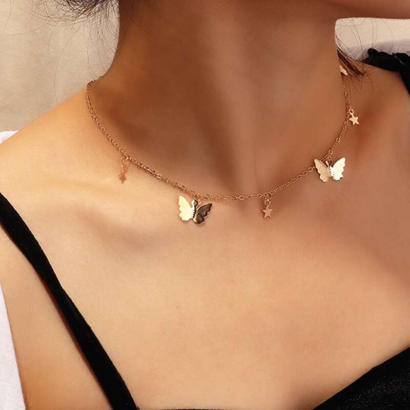 

Butterfly & Star Pendant Necklace, Gold