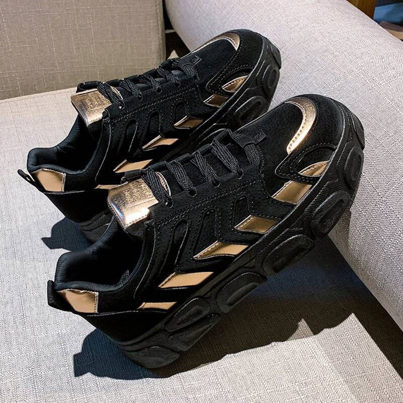 

Lace-up Front Platform Sneakers, Black