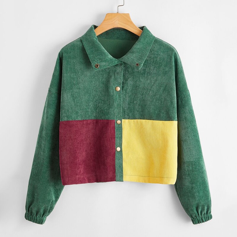 

Corduroy Colorblock Button Front Jacket, Multicolor