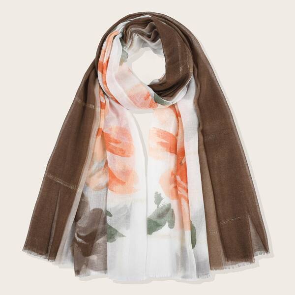 

Flower Print Scarf, Brown