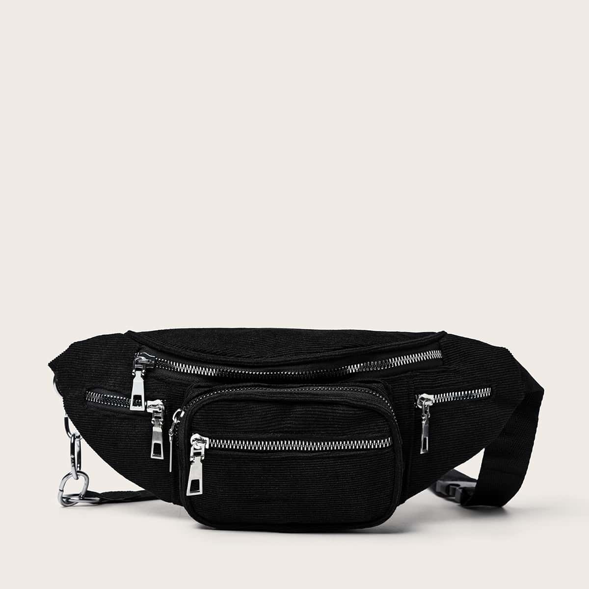 

Zip Corduroy Fanny Pack, Black