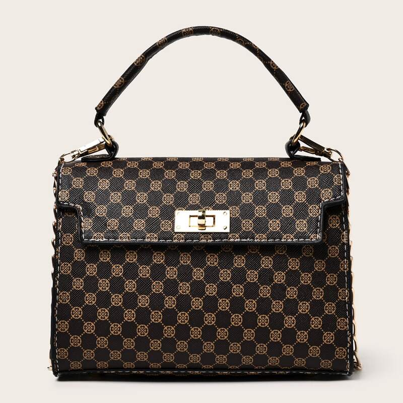 

Plaid Chain Satchel Bag, Multicolor
