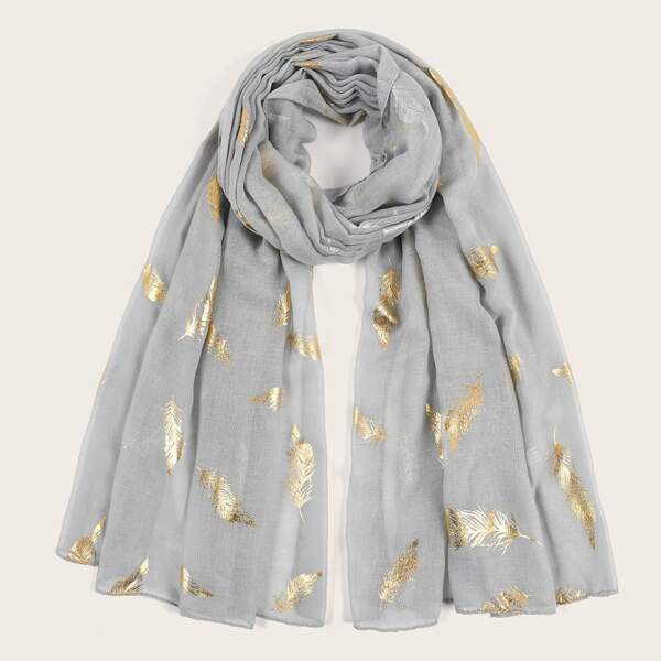 

Feather Pattern Scarf, Grey