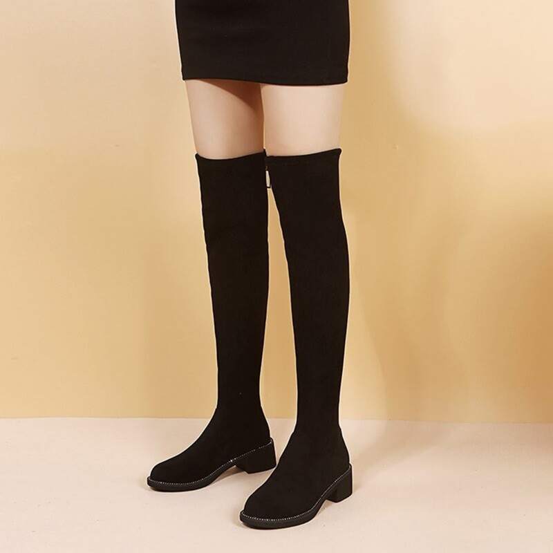 

Zip Back Chunky Heeled Sock Boots, Black