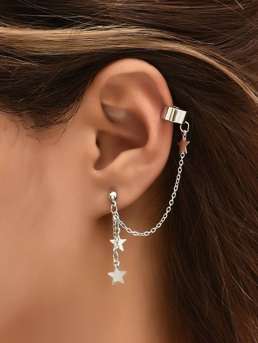 2入組星星吊墜耳環 - 銀色 - 查看 1