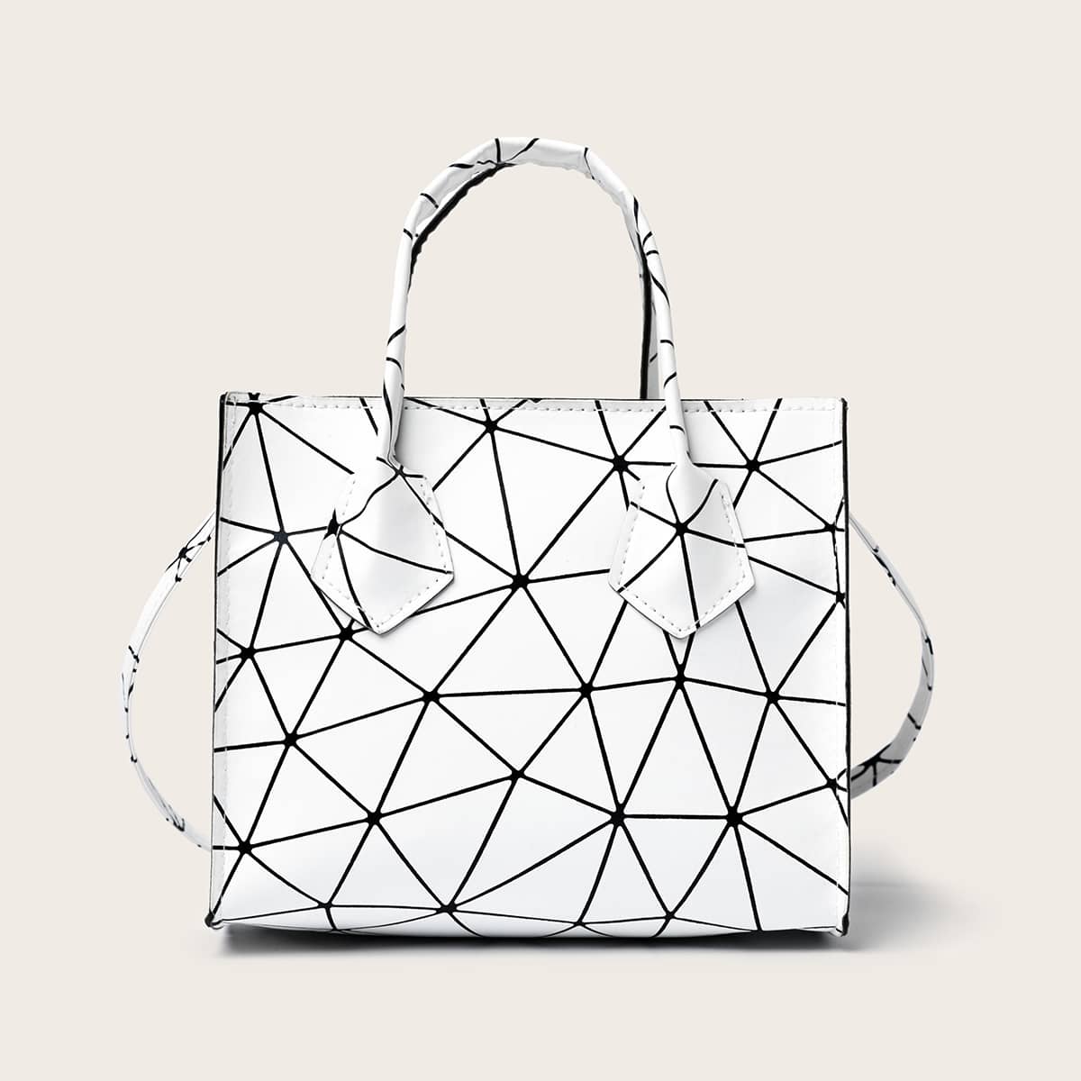 

Geometric Line Satchel Bag, White