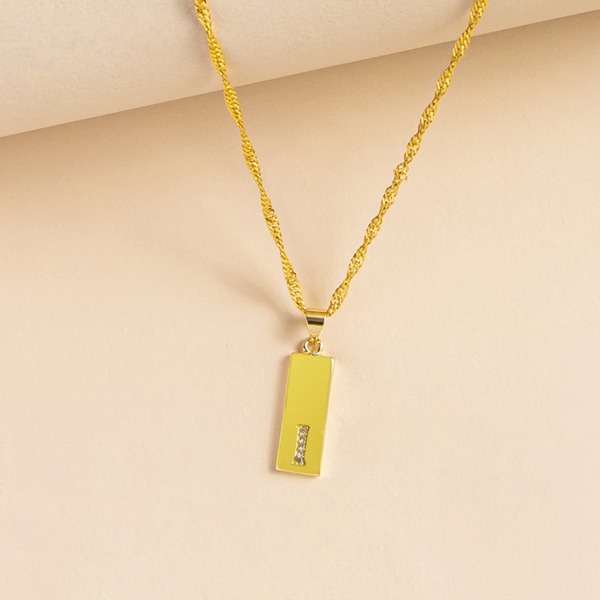 

Rhinestone Letter Decor Geometric Charm Necklace, Gold