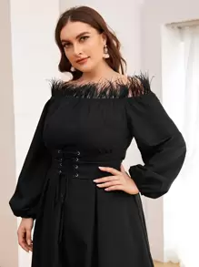 SHEIN Unity Kleid mit Kunstleder Saum, Laternenärmeln und Korsett um die Taille