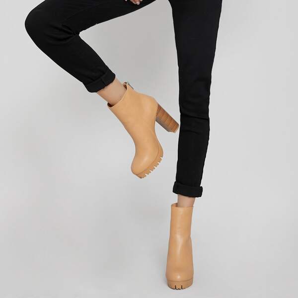 

Faux Leather Zip Up Block Heel Ankle Boots, Camel