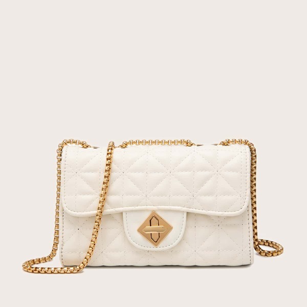 

Turn-Lock Quilted Chain Shoulder Bag, White