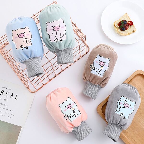 

1pair Cartoon Pig Print Random Sleeve Cover, Multicolor