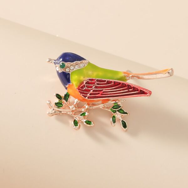 

Rhinestone Decor Bird Design Brooch, Multicolor