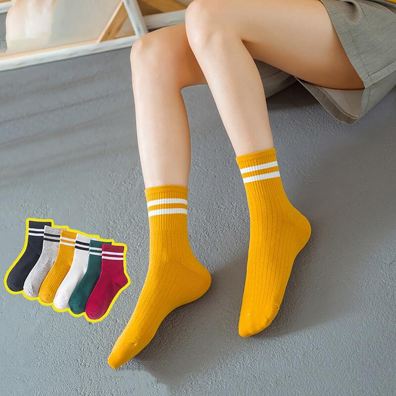 

1pair Random Color Stripe Socks, Mustard yellow