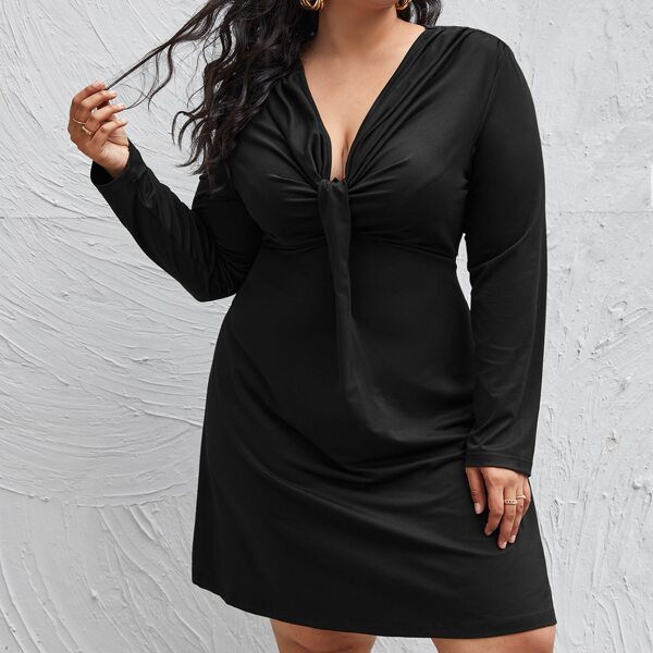 

Plus Ruched Front Solid Dress, Black