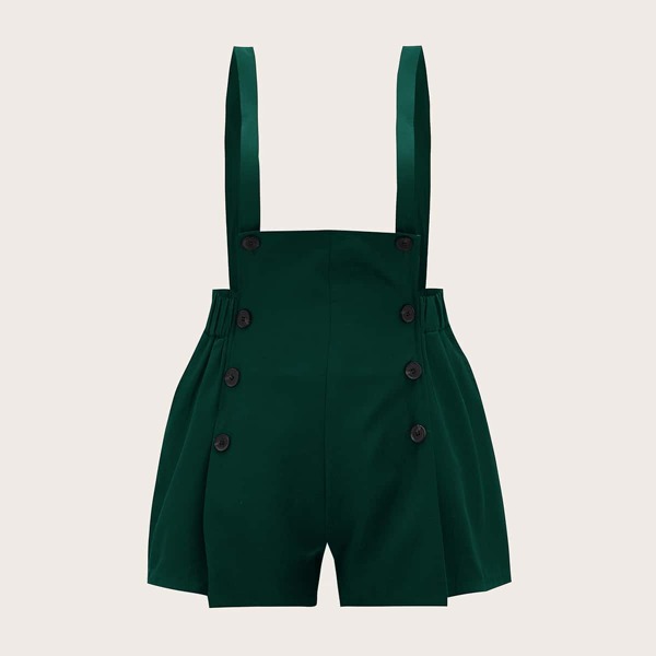 

Plus Double Button Suspender Romper, Dark green