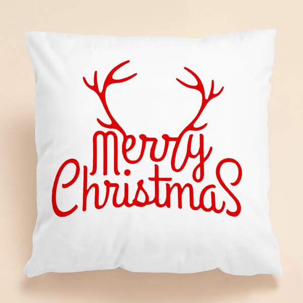 

Christmas Slogan Graphic Cushion Cover Without Filler, White