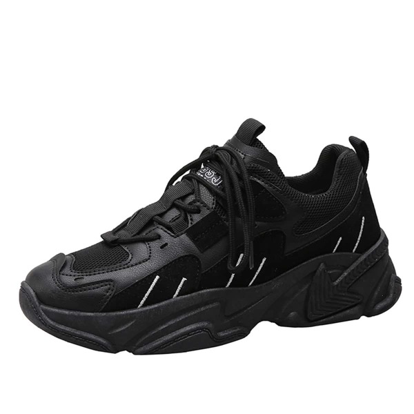 

Men Lace-up Front Mesh Panel Chunky Sneakers, Black
