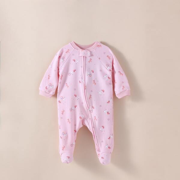 

Baby Girl Cartoon Graphic Oblique Zipper Jumpsuit, Baby pink