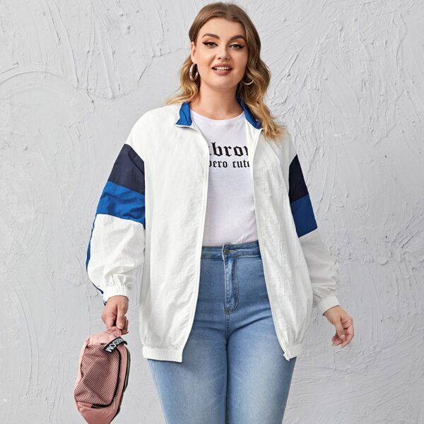 

Plus Zip Up Colorblock Jacket, White