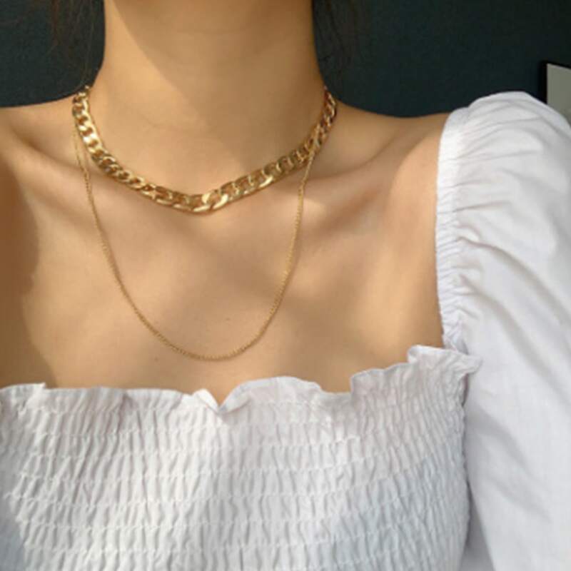 

Chunky Chain Layered Necklace, Gold