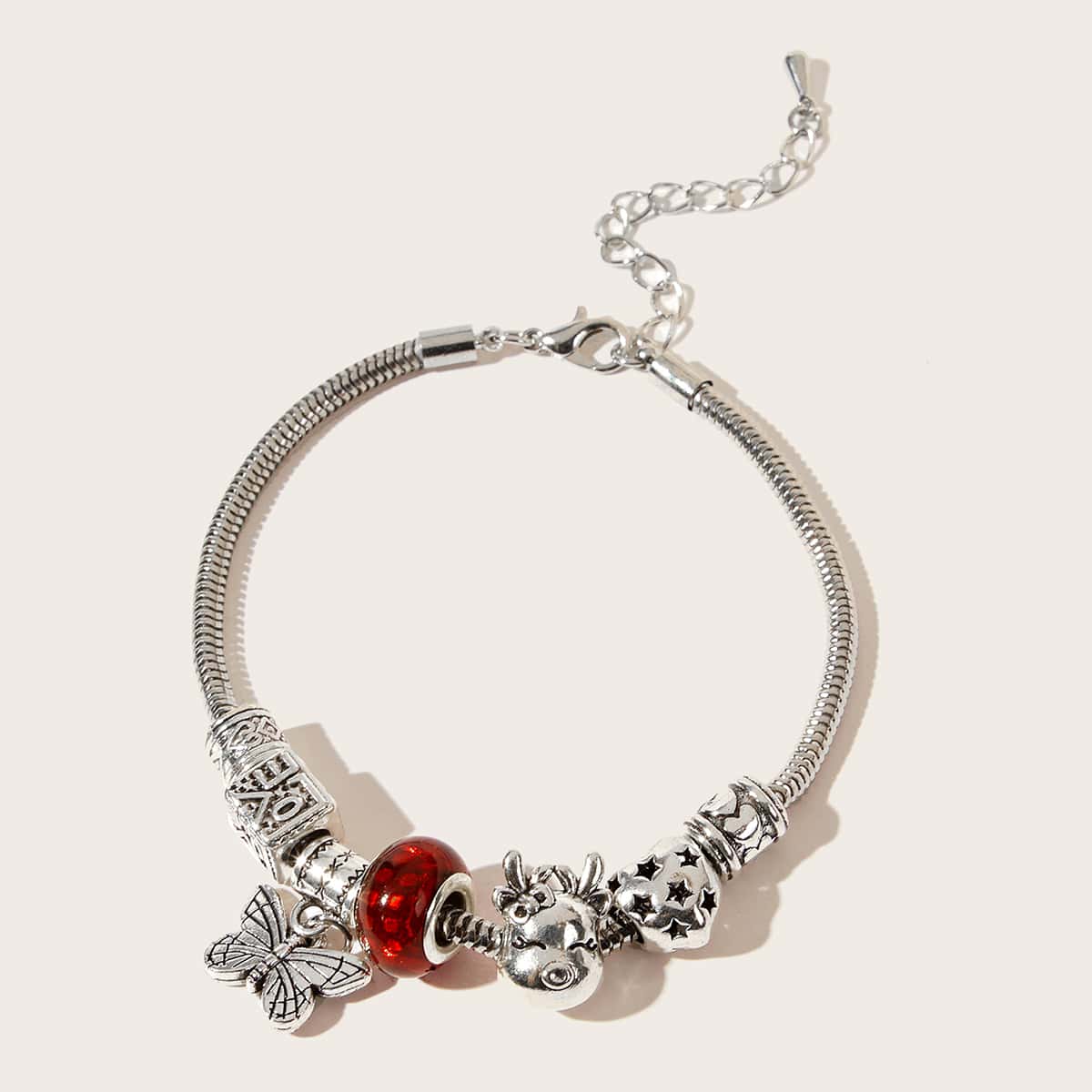 

Butterfly Beaded Decor Bracelet, Silver