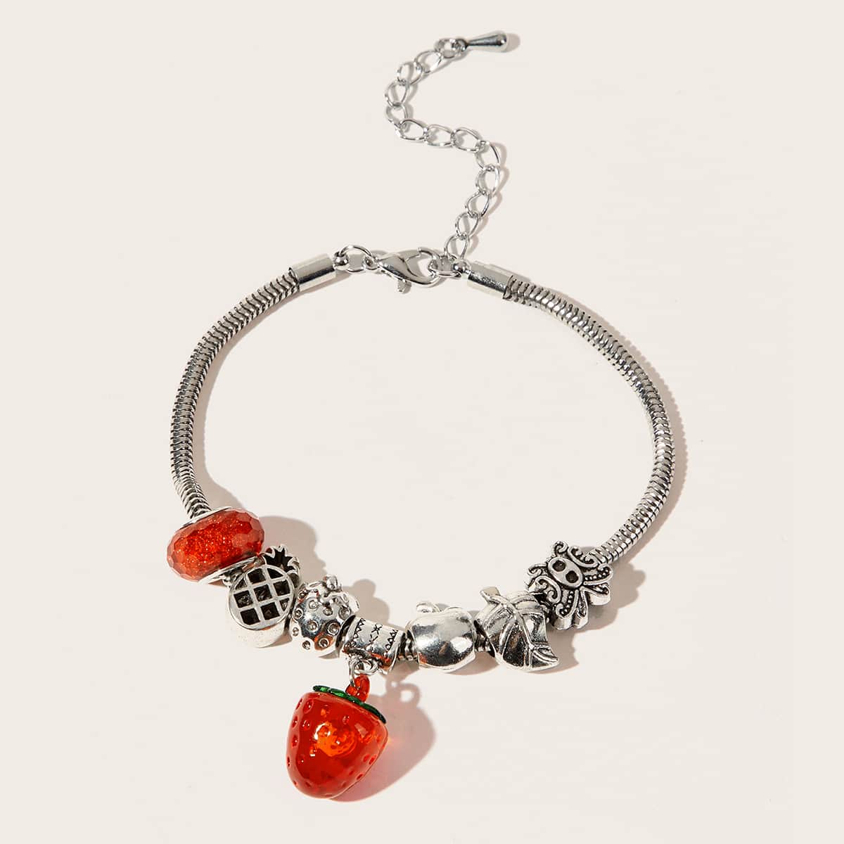 

Strawberry Beaded Decor Bracelet, Silver