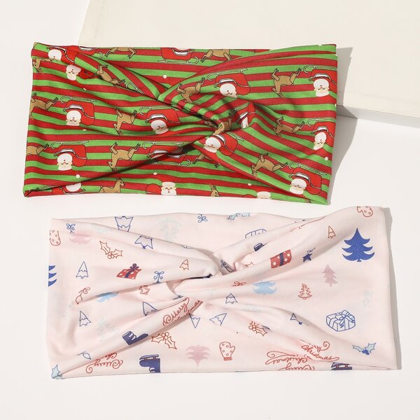 

2pcs Christmas Pattern Headband, Multicolor
