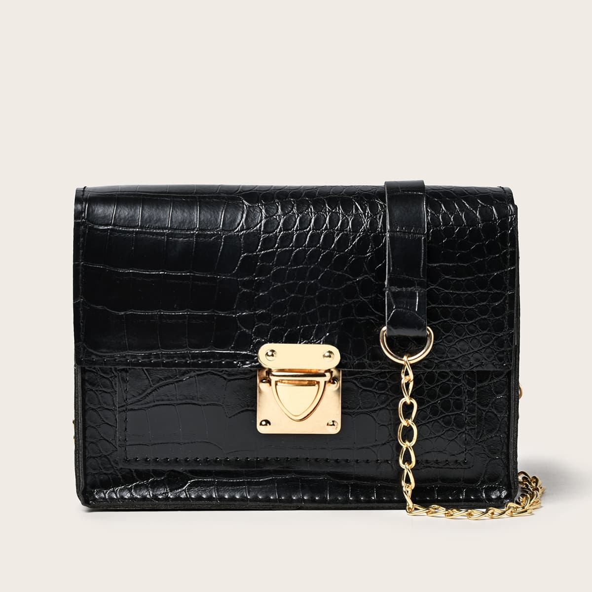 

Croc Effect Chain Bag, Black