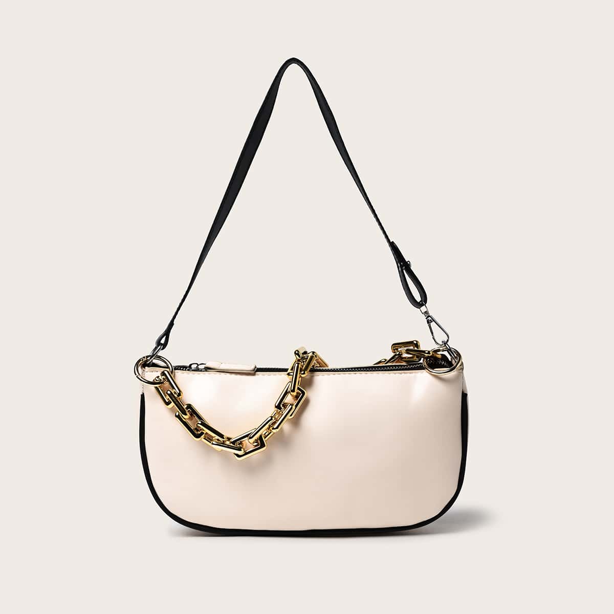

Metallic Chunky Chain Shoulder Bag, Beige