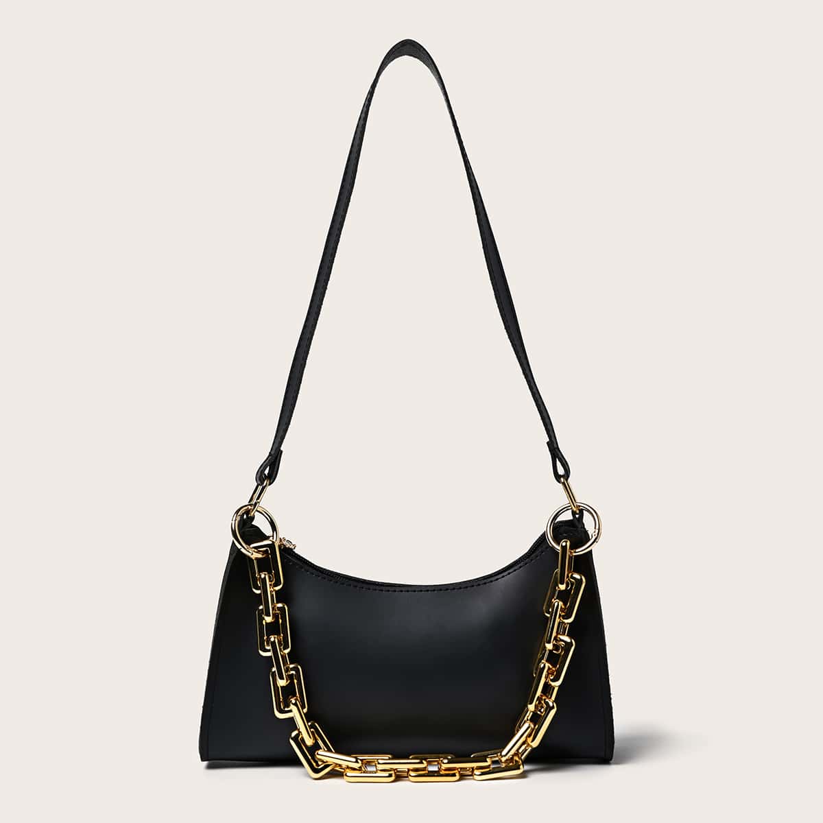 

Metallic Chunky Chain Shoulder Bag, Black