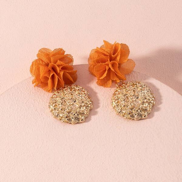 

Flower Decor Metal Drop Earrings, Gold