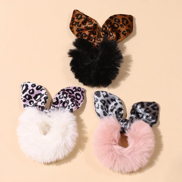 

3pcs Fluffy Ear Design Hair Tie, Multicolor
