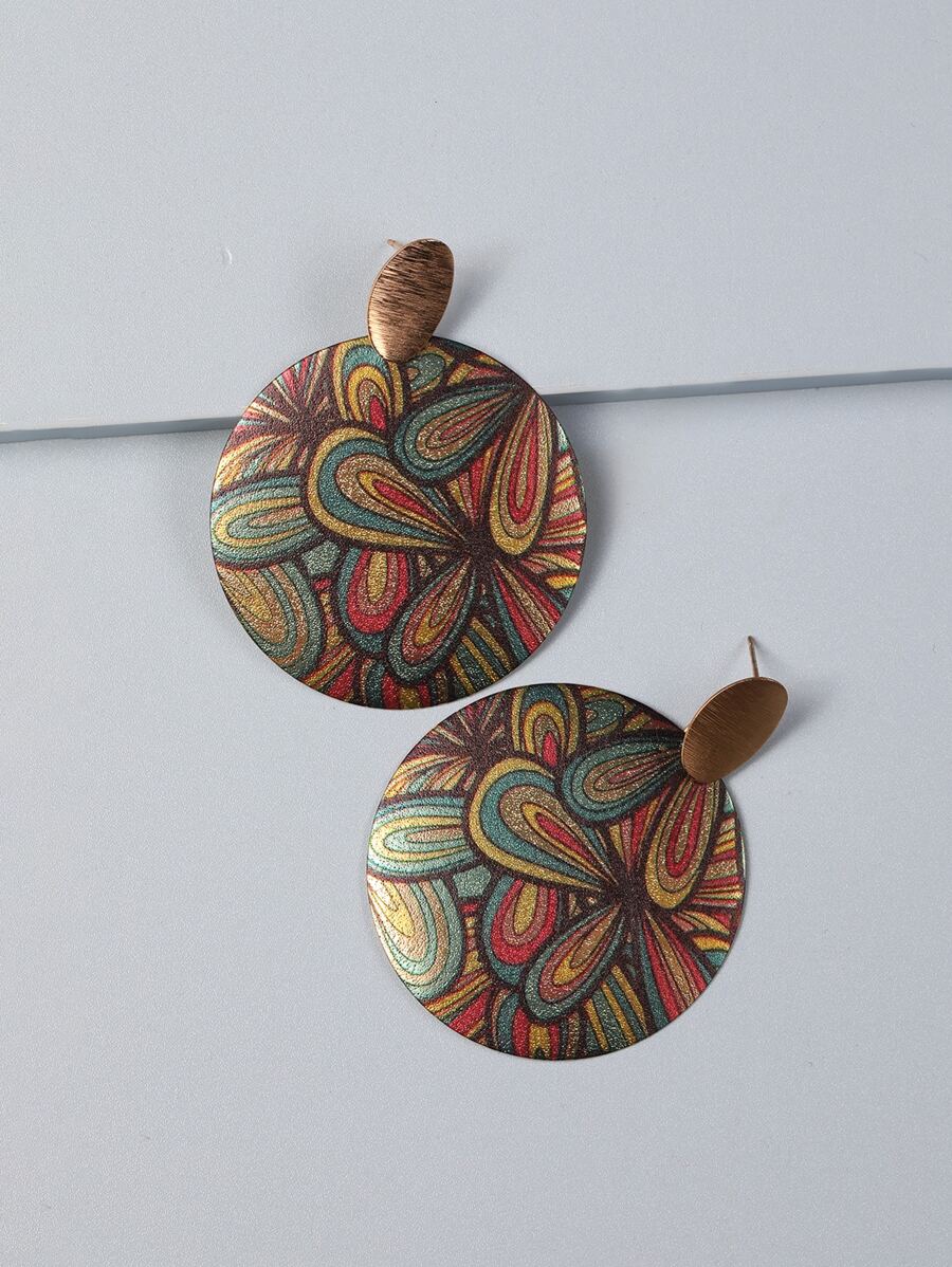 图形圆形吊坠耳环 - 彩色 - 查看 1