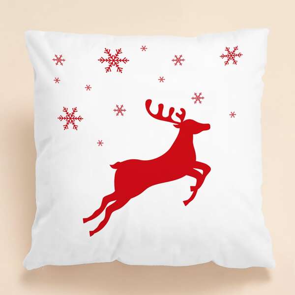 

Elk Print Cushion Cover Without Filler, White