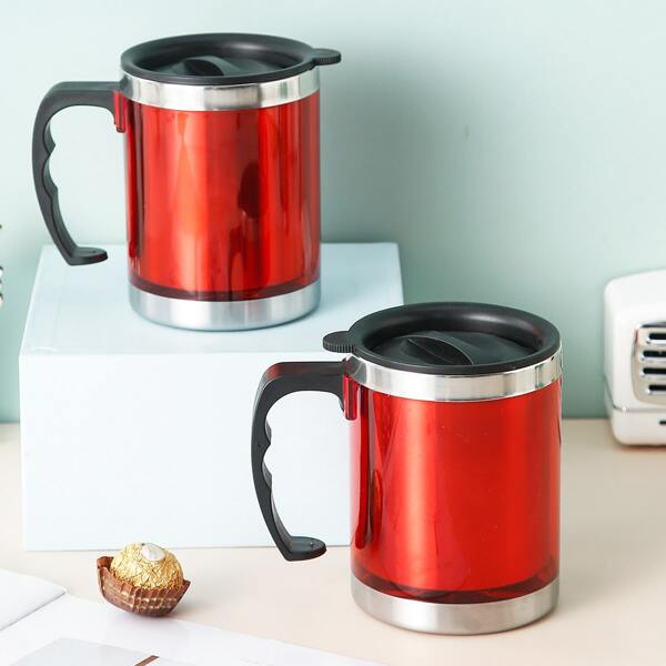 

1pc Stainless Steel Vacuum Cup With Handle, Red