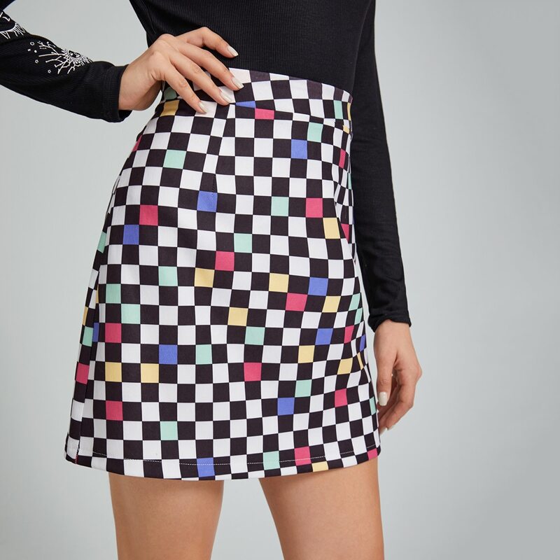 

Colorful Checkerboard Skirt, Multicolor
