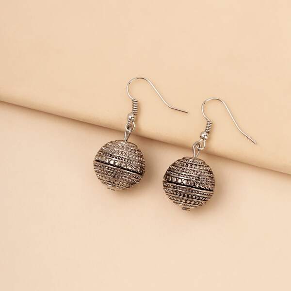 

Round Ball Drop Earrings, Antique silver