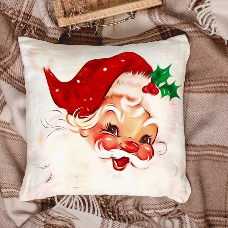 

Santa Claus Print Cushion Cover Without Filler, Red