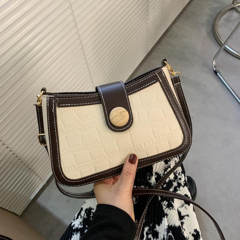 

Contrast Binding Croc Baguette Bag, Beige