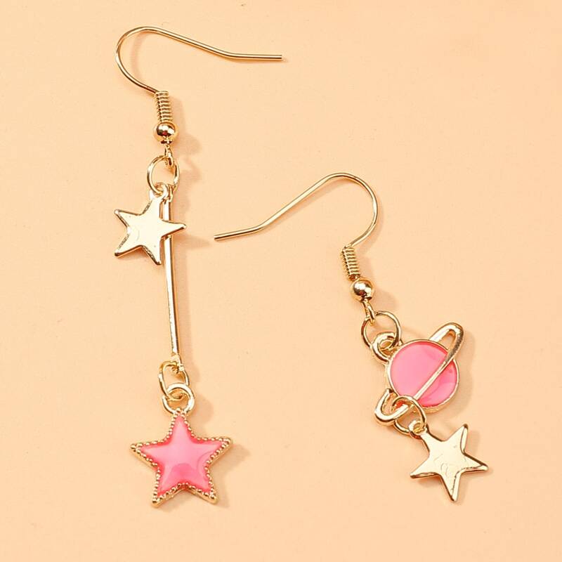 

Star & Planet Drop Earrings, Pink