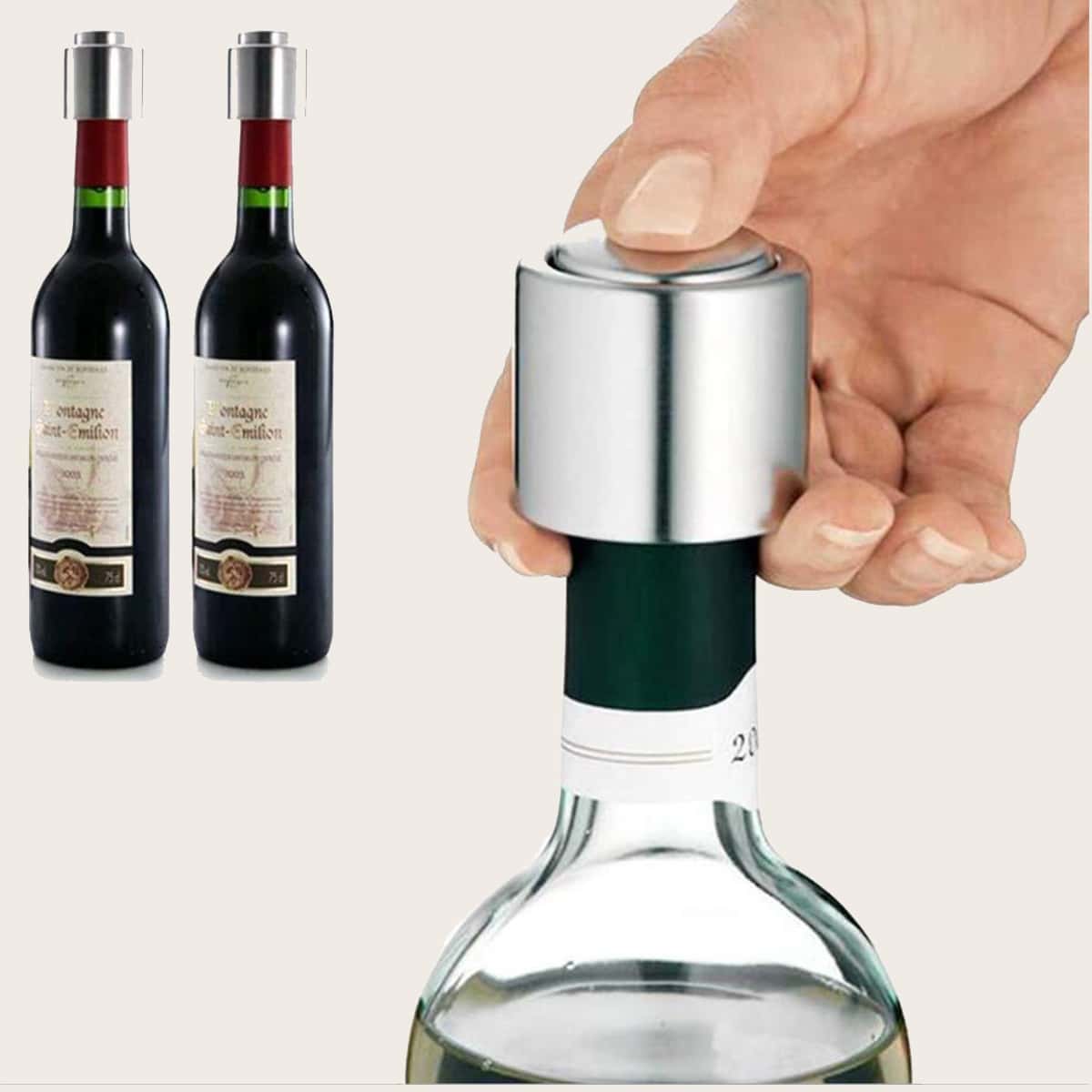 

1pc Stainless Steel Push Wine Bottle Stopper, Silver