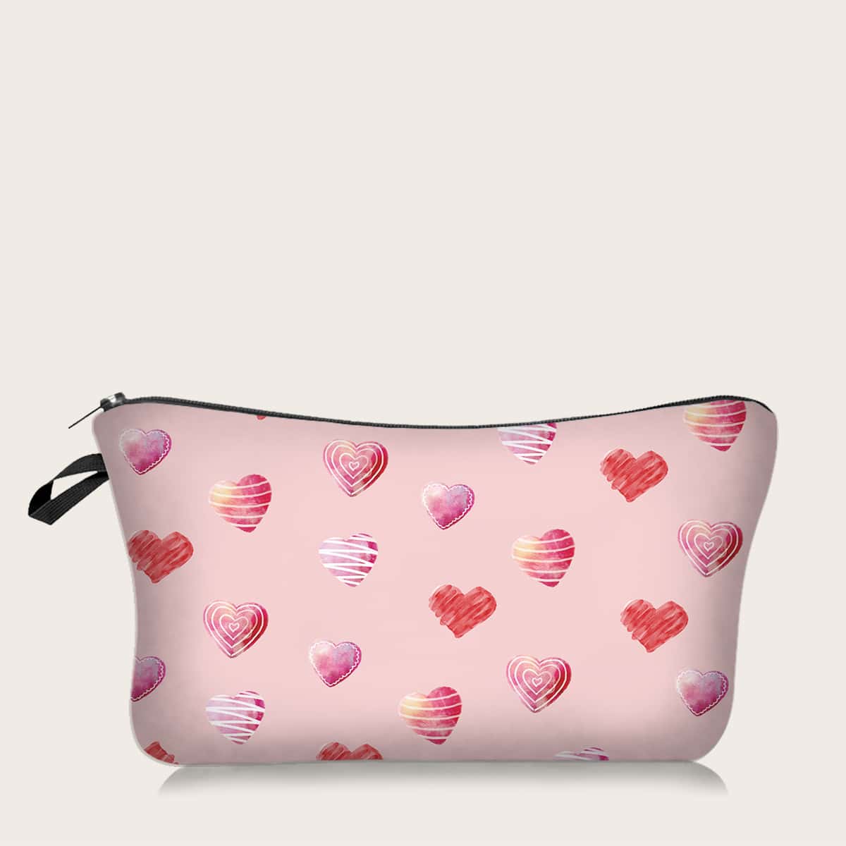 

Heart Print Makeup Bag, Pink
