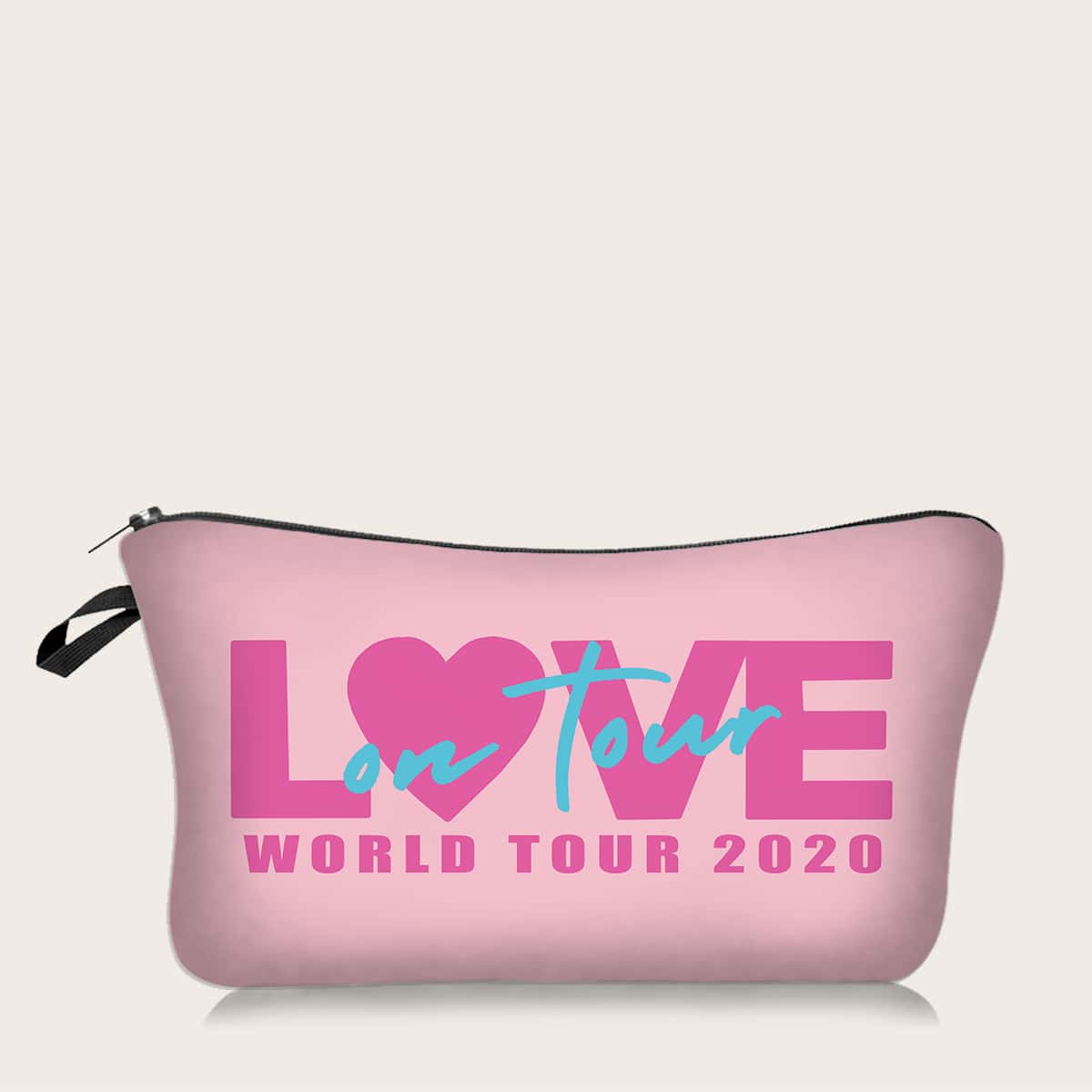 

Heart & Letter Graphic Makeup Bag, Pink