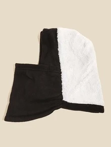 男士2合1素色保暖帽和圍巾 - 黑色 - 查看 4