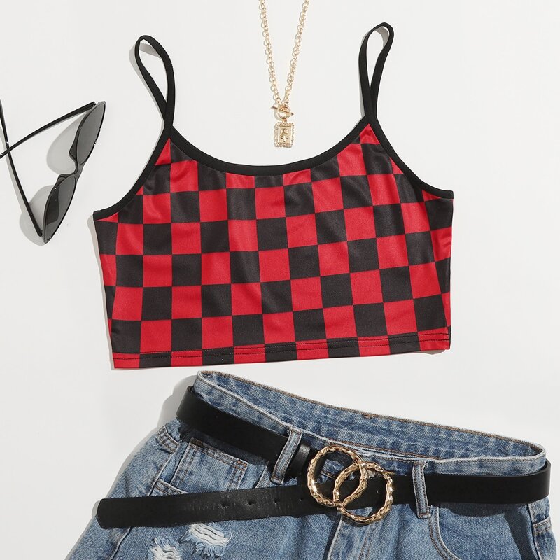 

Checkerboard Pattern Crop Cami Top, Multicolor