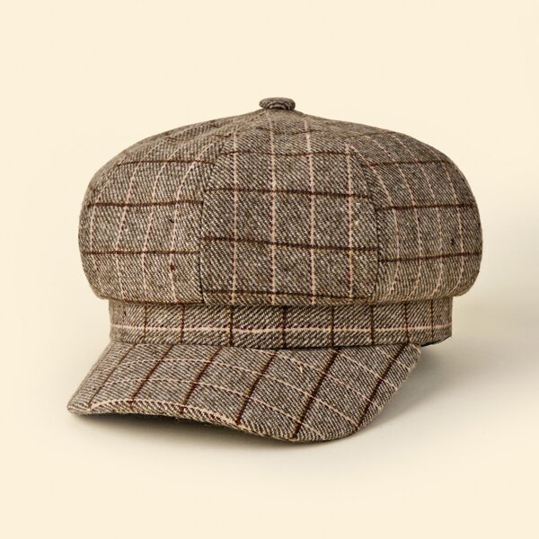 

Plaid Pattern Baker Boy Cap, Brown