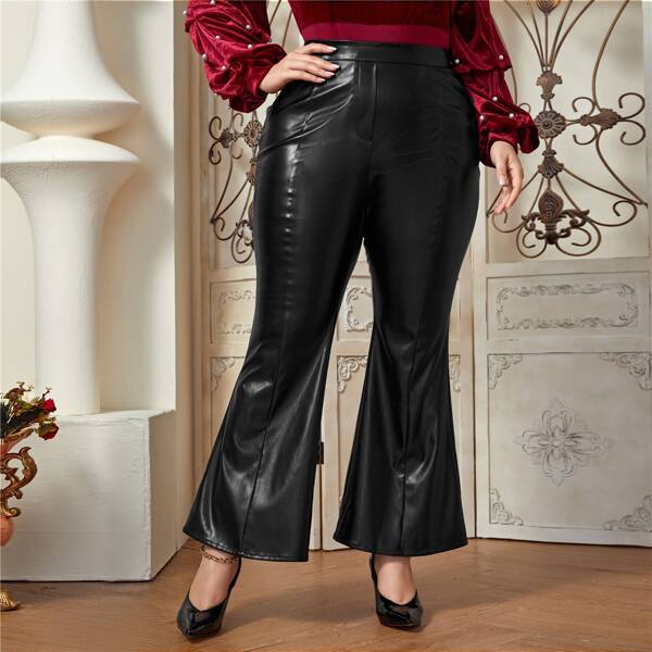 

Plus PU Leather Flare Leg Pants, Black