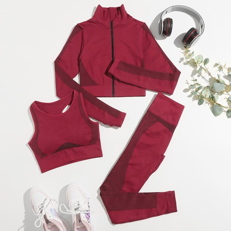 

3 Pack Stripe Print Sports Set, Burgundy